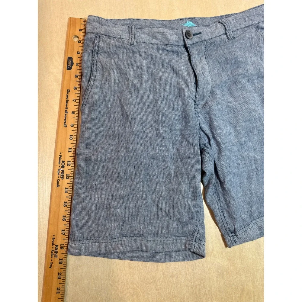 Tommy Bahama Mens Blue Linen Blend Flat Front Shorts Size 32 Chambray Texture